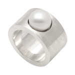 Cultured pearl band ring, 'Simplicity' - Handmade Sterling Silver and Pearl Band Ring
