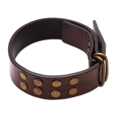 Leather bracelet, 'Rustic' - Indonesian Brown Leather Bracelet