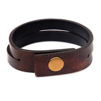 Leather bracelet, 'Duality in Brown' (medium) - Modern Leather Wristband Bracelet (Medium)