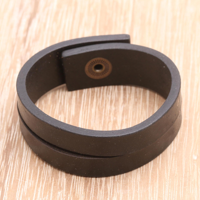 Leather bracelet, 'Duality in Black' - Handmade Leather Wristband Bracelet