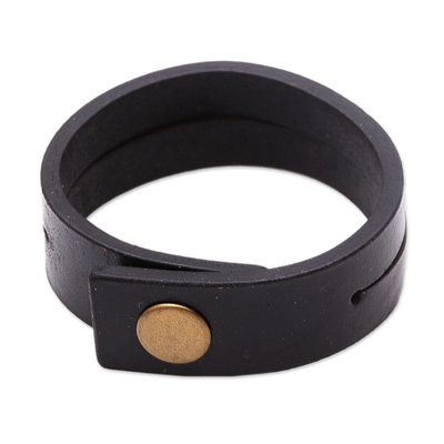 Leather bracelet, 'Duality in Black' - Handmade Leather Wristband Bracelet
