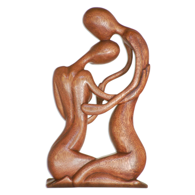Wood sculpture, 'Sweethearts' - Hand Carved Romantic Wood Sculpture