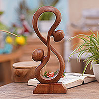 Escultura de madera, 'Amantes de los acróbatas' - Escultura de madera romántica hecha a mano