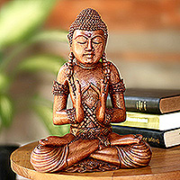 Estatuilla de madera, 'Hombre Espiritual' - Escultura de Buda en Madera de Suar