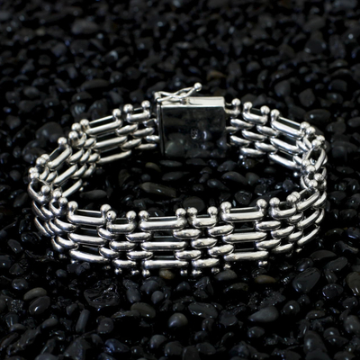 Men's sterling silver link bracelet, 'Fences' - Men's Sterling Silver Link Bracelet