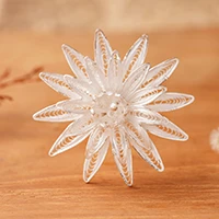 Alfiler de broche de plata de ley, 'Lotus Filigree' - Alfiler de broche de plata de ley de filigrana floral