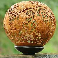 Coconut shell sculpture, 'Proud Roosters'