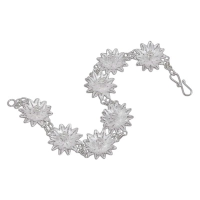 Sterling silver filigree bracelet, 'Gardenia Garland' - Sterling silver filigree bracelet