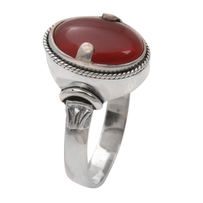Carnelian ring, 'Dragon Eye' - Unique Sterling Silver and Carnelian Ring