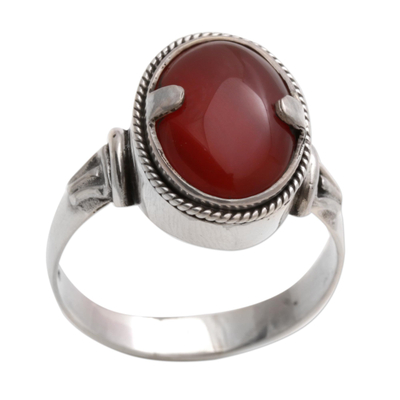 Unique Sterling Silver and Carnelian Ring - Dragon Eye | NOVICA