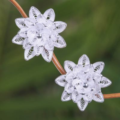 Sterling silver flower earrings, 'Gardenias' - Floral Sterling Silver Filigree Earrings