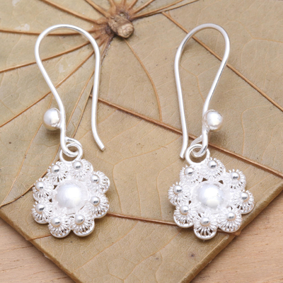 Sterling silver flower earrings - Chamomile Blossoms | NOVICA