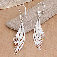 Sterling silver filigree earrings, 'Wings'