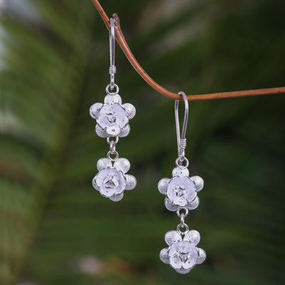 Sterling silver flower earrings, 'Rose Duet' - Sterling Silver Dangle Earrings