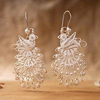 Sterling silver chandelier earrings, 'Royal Peacock' - Animal Themed Sterling Silver Chandelier Earrings