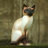 Wood sculpture, 'Siamese Cat' - Wood sculpture