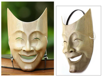 Holzmaske, 'glückliche weisheit - holzmaske