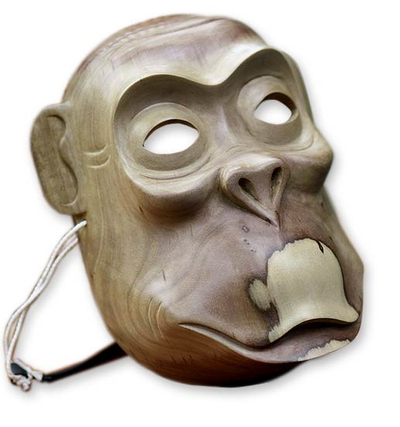 Wood mask, 'Cheeky Monkey' - Carved Wood Animal Mask