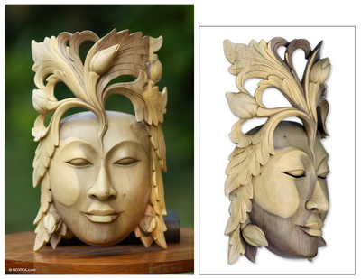 Wood mask, 'Crowned by Nature' - Wood mask