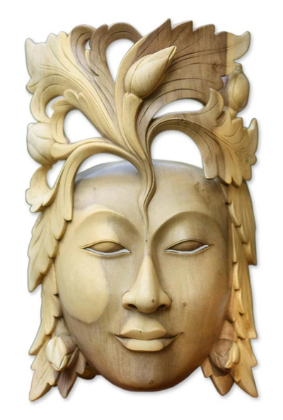 Wood mask, 'Crowned by Nature' - Wood mask