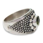 Peridot band ring, 'Floral Creation' - Balinese Sterling Silver and Peridot Cocktail Ring