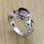 Amethyst solitaire ring, 'Feminine Charm' - Floral Sterling Silver and Amethyst Ring (image 2) thumbail