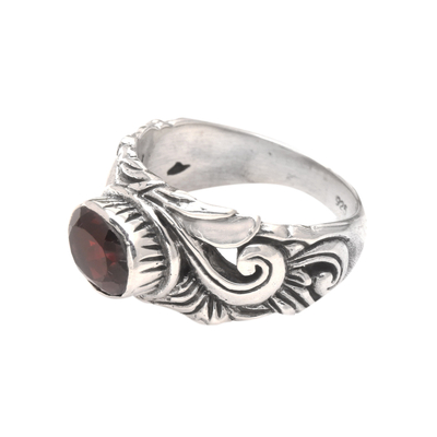 Unique Sterling Silver and Garnet Ring - Feminine Charm | NOVICA