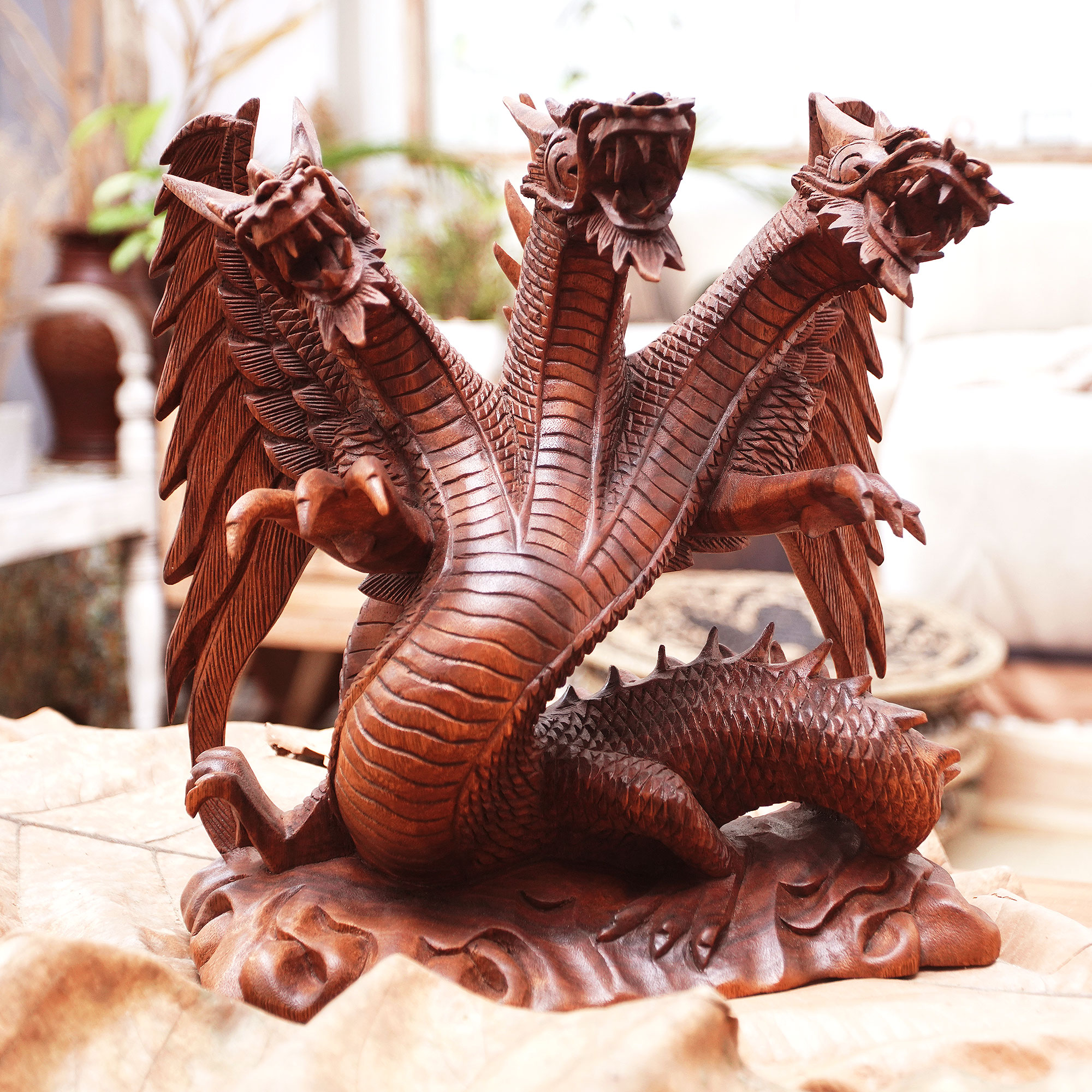 Unique Wood Dragon Sculpture - Guardian of the Home