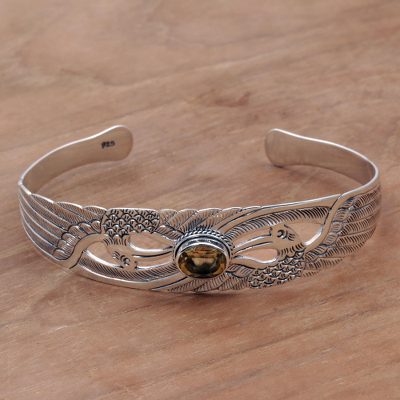 Citrine cuff bracelet, 'Avian Gift' - Citrine Sterling Silver Cuff Bracelet