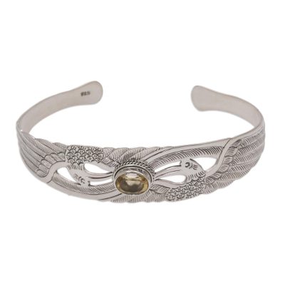 Citrine cuff bracelet, 'Avian Gift' - Citrine Sterling Silver Cuff Bracelet