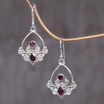 Garnet dangle earrings, 'Heart in Love' - Heart Shaped Garnet Sterling Silver Earrings