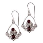 Garnet dangle earrings, 'Heart in Love' - Heart Shaped Garnet Sterling Silver Earrings