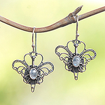 Rainbow Moonstone Sterling Silver Dangle Earrings, 'Butterfly Love'