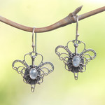 Rainbow moonstone dangle earrings, 'Butterfly Love' - Rainbow Moonstone Sterling Silver Dangle Earrings