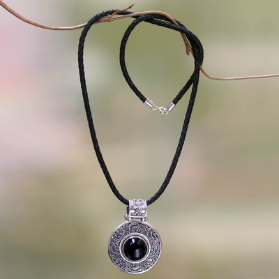 Onyx pendant necklace, 'Midnight Beauty' - Indonesian Onyx Sterling Silver Pendant Necklace