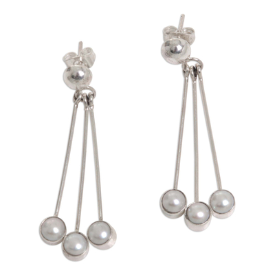 Pendientes colgantes de perlas - Pendientes colgantes de perlas de plata de ley