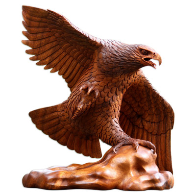 Wood sculpture, 'Eagle Hunter' - Wood sculpture