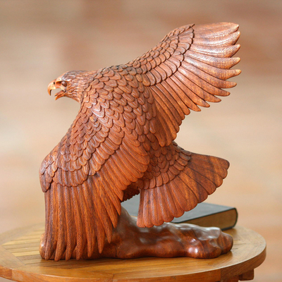 Wood sculpture, 'Eagle Hunter' - Wood sculpture