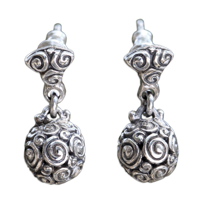 Sterling silver dangle earrings, 'Spiral Spheres' - Sterling Silver Dangle Earrings from Indonesia