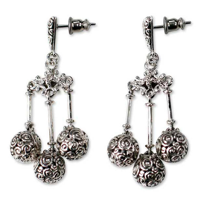 Sterling silver waterfall earrings, 'Worlds in Balance' - Artisan Crafted Sterling Silver Chandelier Earrings