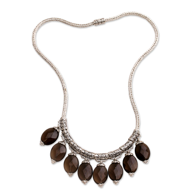 Smoky quartz pendant necklace, 'Java Palace' - Smoky Quartz Pendants on Ornate Sterling Silver Necklace