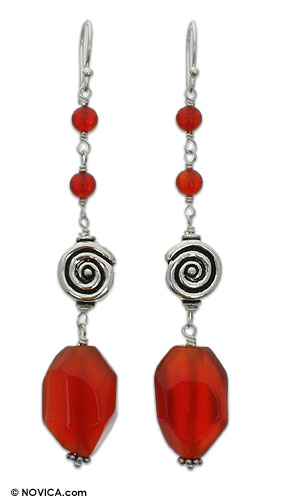 Unique Sterling Silver and Carnelian Earrings - Everywhere | NOVICA