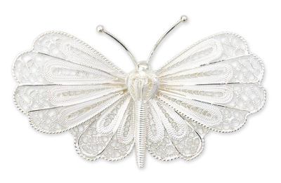Sterling silver brooch pin, 'Queen Butterfly' - Handmade Sterling Silver Filigree Brooch Pin