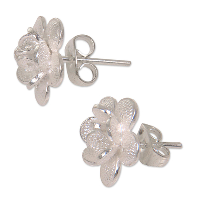 Sterling silver flower earrings, 'Desert Rose' - Indonesian Sterling Silver Floral Button Earrings