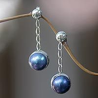 Cultured pearl dangle earrings,