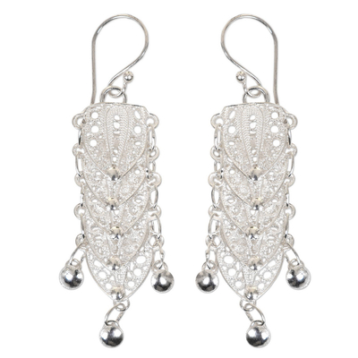 Sterling silver dangle earrings, 'Bali Shields' - Sterling Silver Filigree Earrings