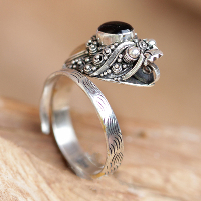 UNICEF Market | Handcrafted Sterling Silver and Onyx Wrap Ring - Dragon