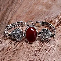 Carnelian bracelet, 'True Love' - Carnelian and Sterling Silver Heart Shaped Bracelet