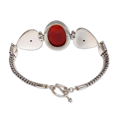 Carnelian bracelet, 'True Love' - Carnelian Heart Shaped Sterling Silver Bracelet
