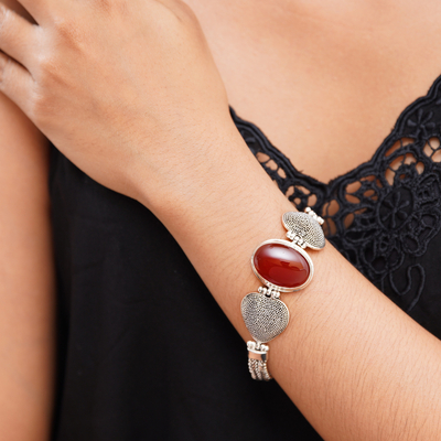 Carnelian bracelet, 'True Love' - Carnelian Heart Shaped Sterling Silver Bracelet